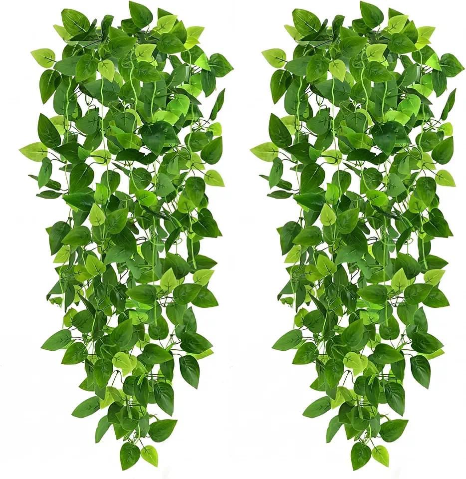 CEWOR 2pcs Fake Hanging Plants for Room Decor, 3.6ft Artificial Ivy Pothos Vine for Wall Living Room Patio Indoor Outdoor Home Shelf Office Decor (No Baskets)