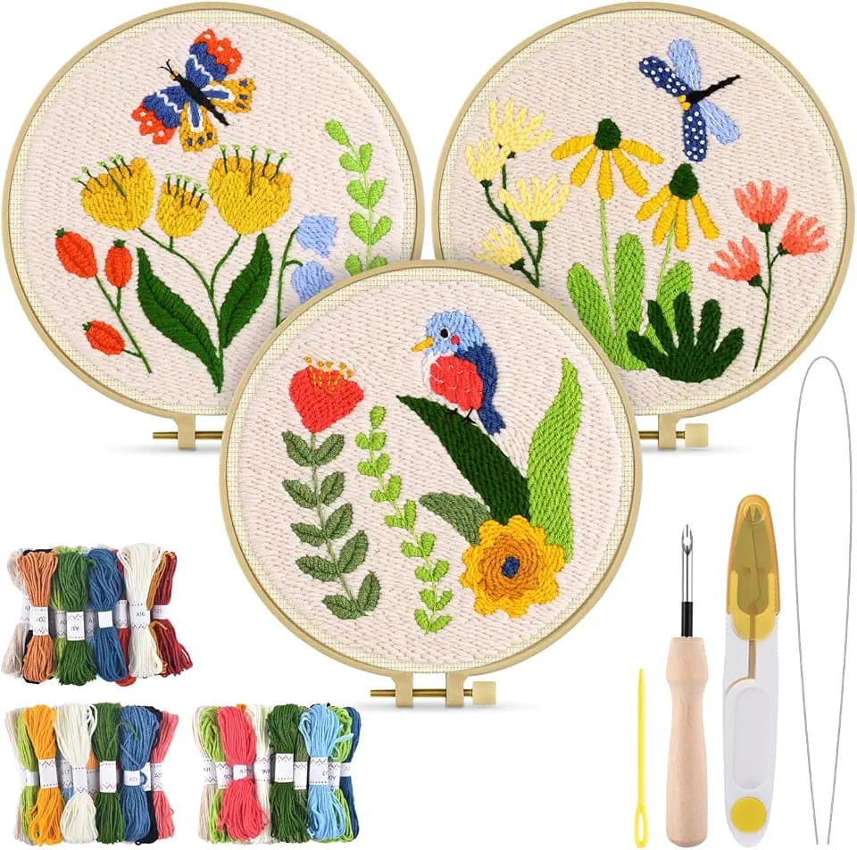 TINDTOP Punch Needle Kits, Flowers Punch Embroidery Kits for Adults