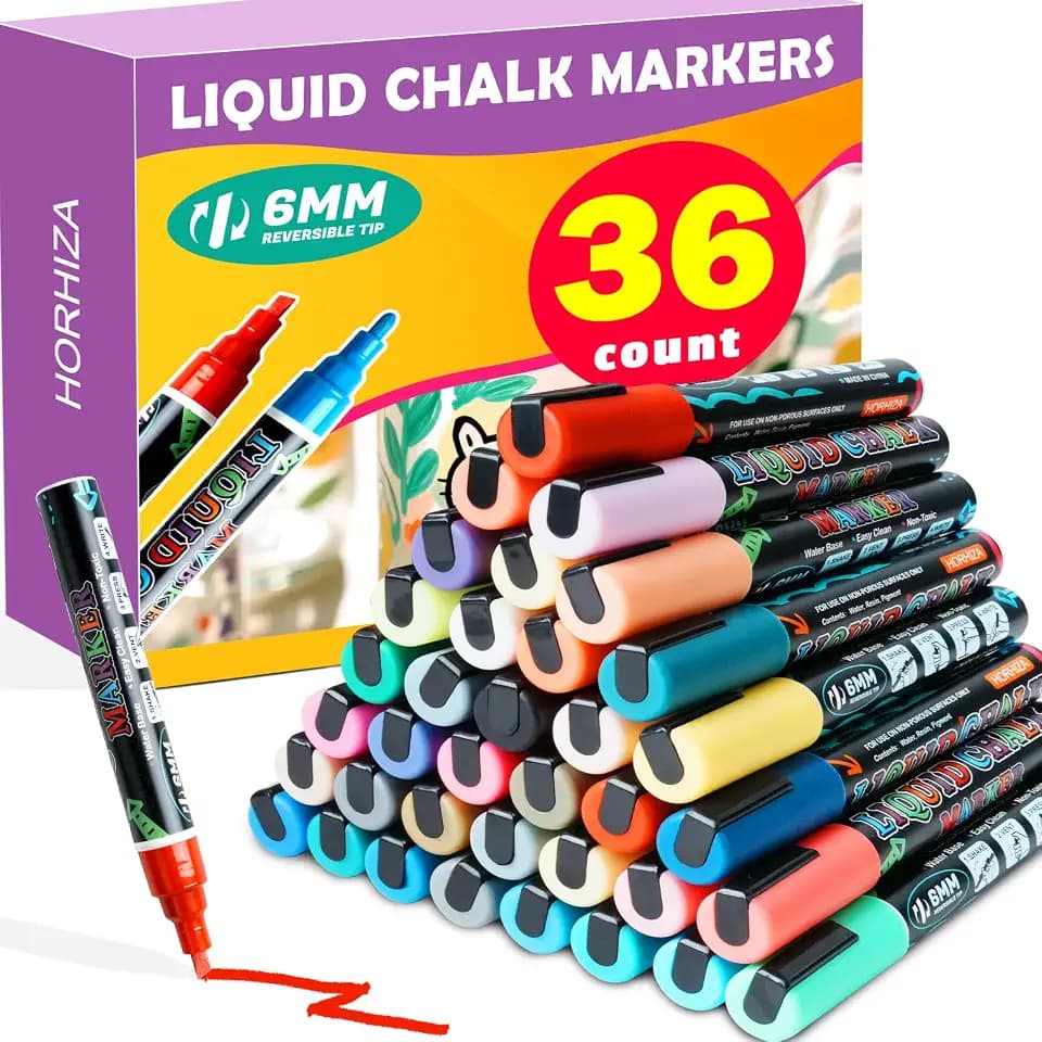 36PACK Chalk Markers Erasable(6mm Reversible Tips)