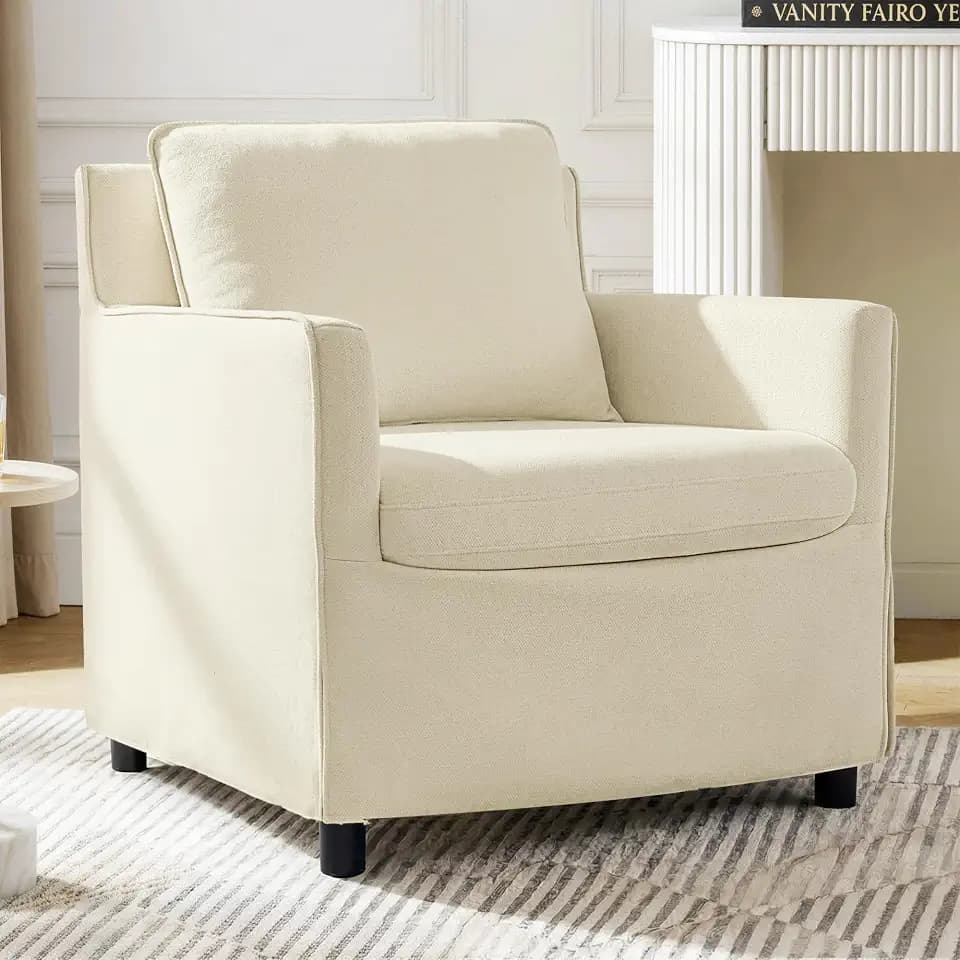 KISLOT Upholstered Accent Chair, Modern Barrel Armchair, Oat