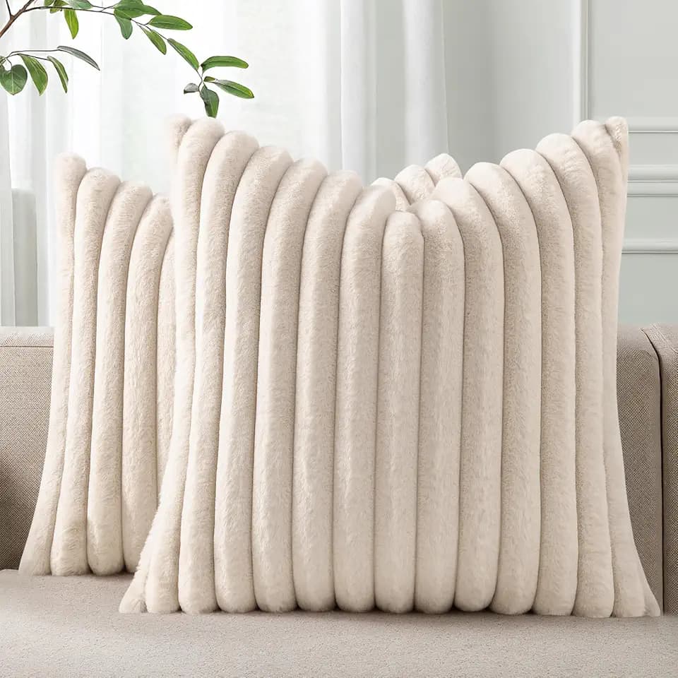 Pallene Faux Fur Decorative Throw Pillow Covers 16x16 Set of 2, Apricot