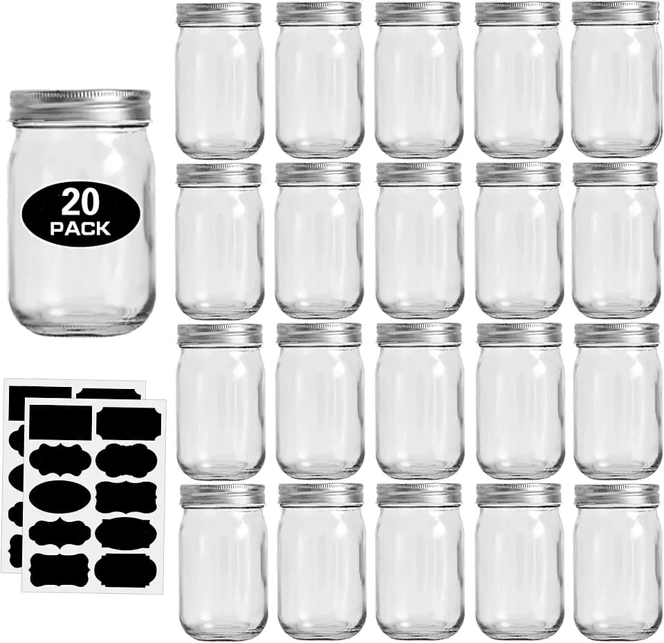 Rainforce Mason Jars 12 oz 20 Pack Glass Jars with Silver Lids food Storage