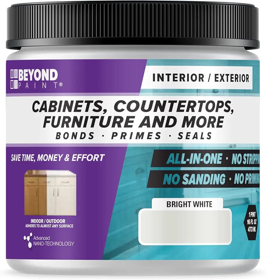 Beyond Paint All-in-One Refinishing Paint, No Sanding, Matte Finish for Cabinets, Countertops, Furniture and Doors, 1 Pint, Bright White