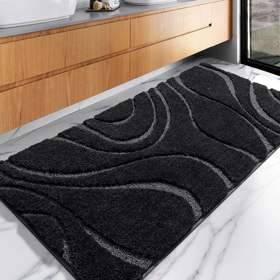 DEXDE Bathroom Rug 24x47 Non-Slip Plush Shaggy Bath Mat for Bathroom Black