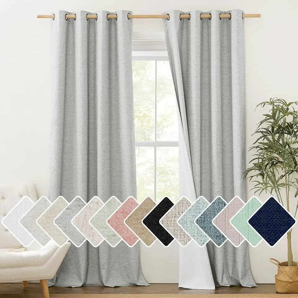 NICETOWN Grey Long Linen Full Shade Panels 108 inches Long 2 Panels, 52" Wide, Thermal Insulated & Energy Efficiency Blackout Curtains for Living Room, Lined Silky Performance Window Dressing