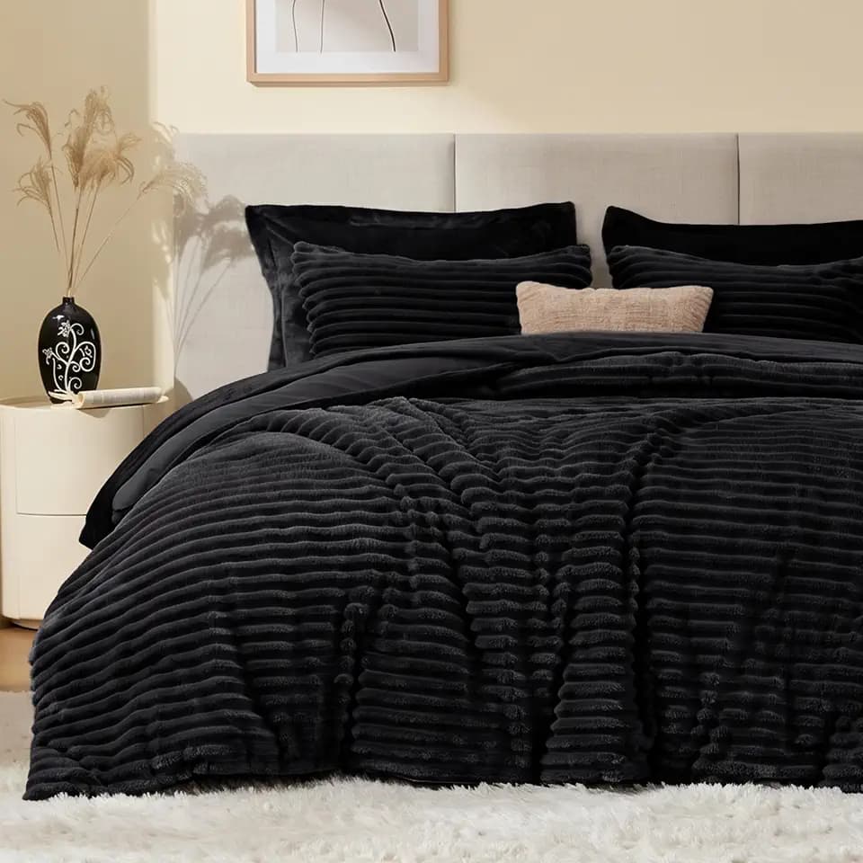 EXQ Home Fluffy Comforter Set Twin Size,2 Pieces Bed Set,Black