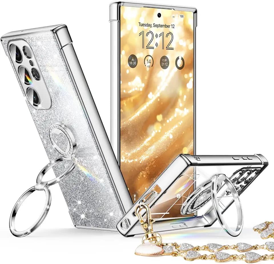 XYZ for Samsung Galaxy S24 Ultra Case with Ring Stand, Silver