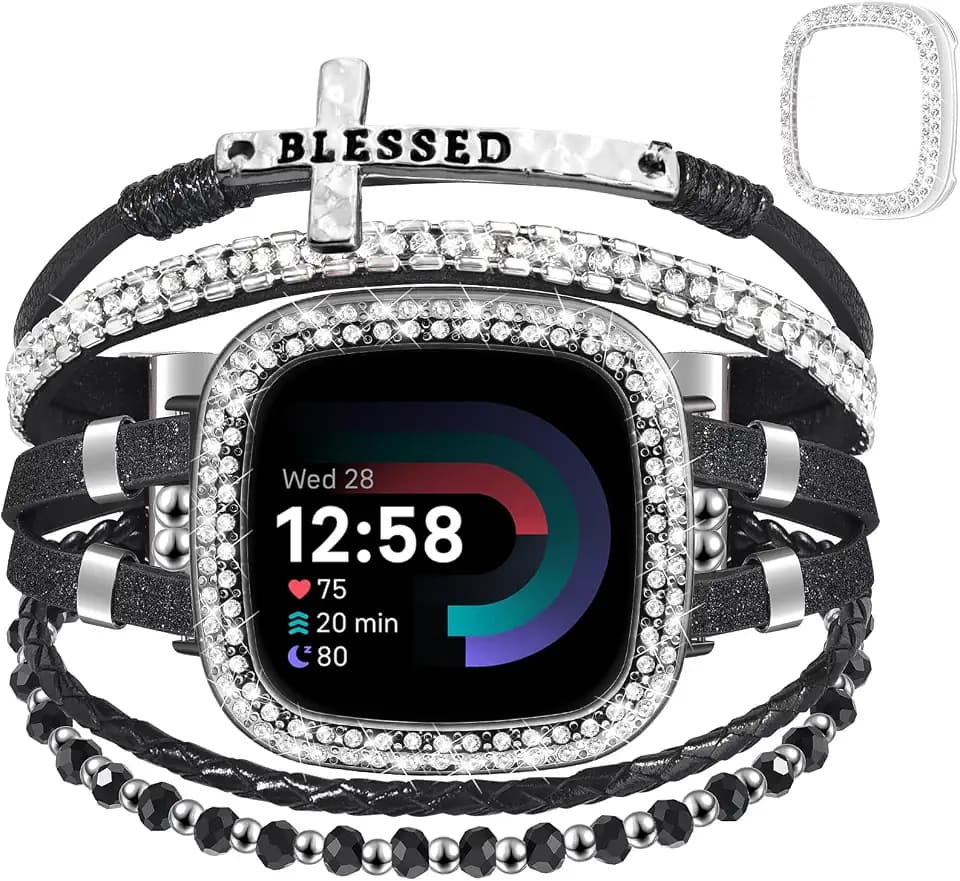 Dressy Bracelet Bands & Bling Case for Fitbit Versa 4/3,Sense 2,Sense Women