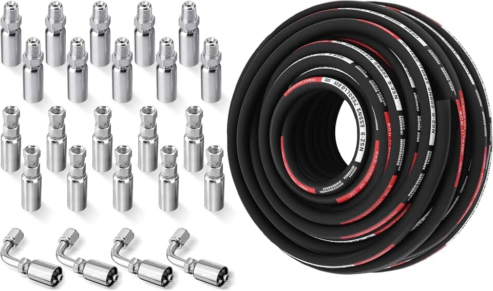 100FT 1/4" Hydraulic Hose with 24PCS Hydraulic Hose Fittings