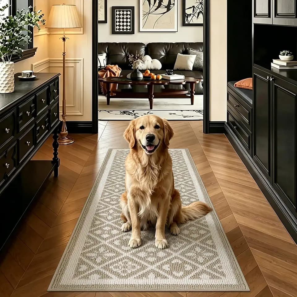 Ileading Hallway Runner Rug 2x6 ft,Washable Indoor Beige Carpet with Non Slip Rubber Backing,Low Pile Durable Kitchen Floor Mat for Laundry Entryway Door & High Traffic Areas