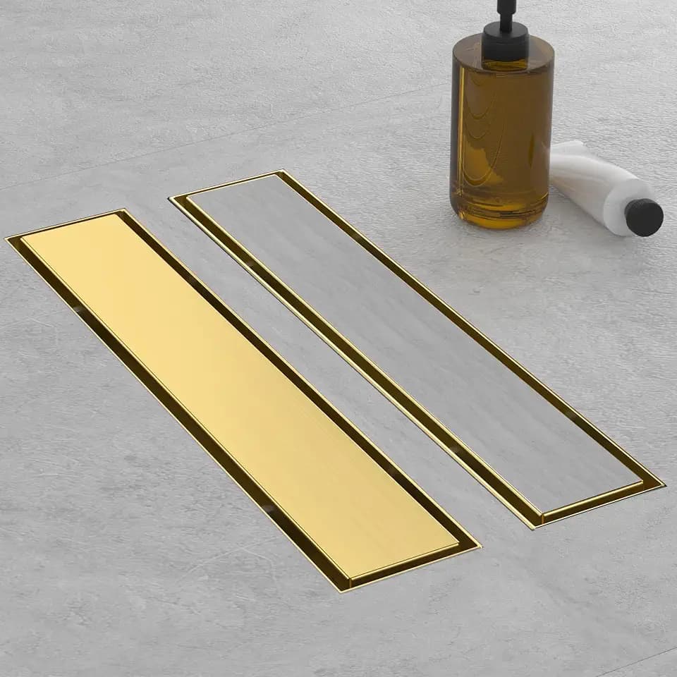 Linear Shower Drain - 12 Inch Brushed Gold, with Tile Insert Panels