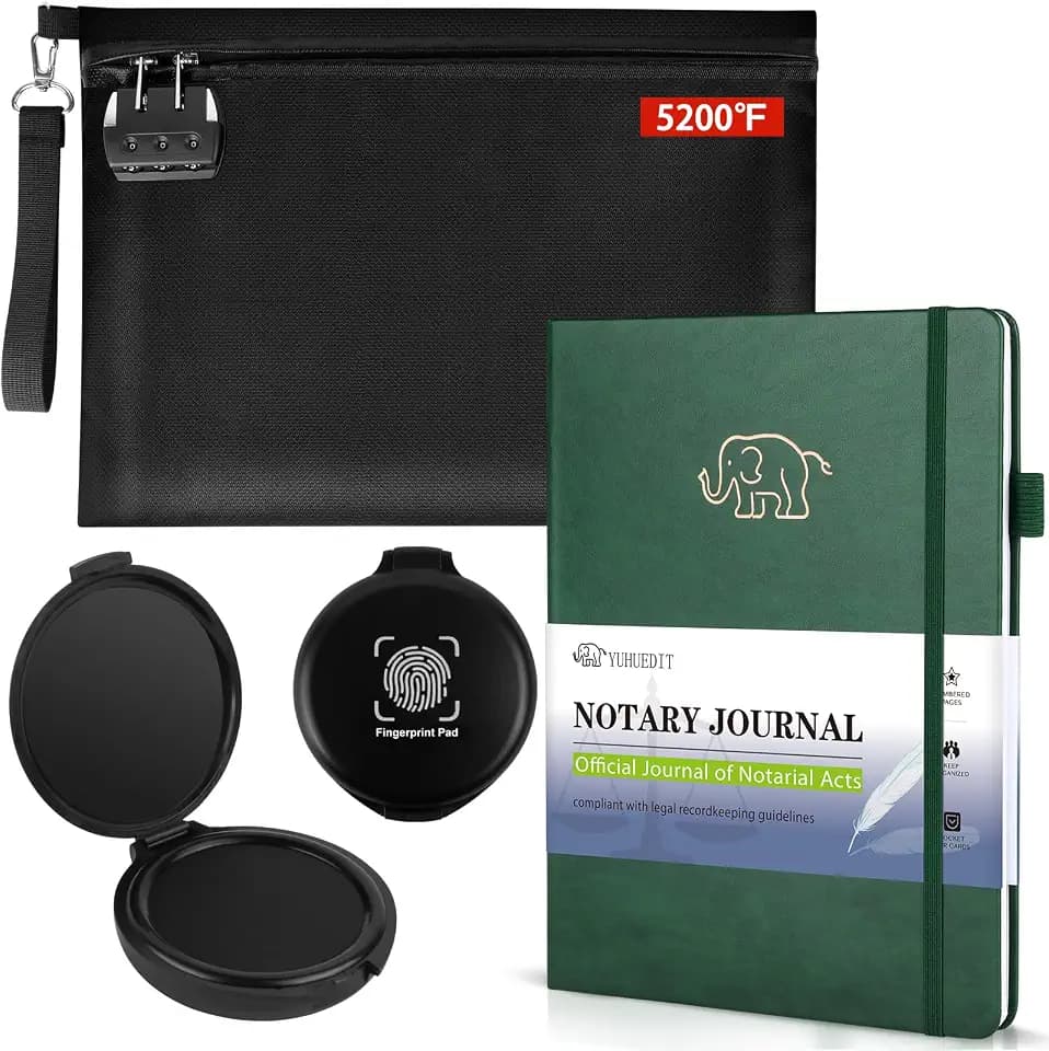 Notary Supplies Kit with Notary Journal & Bag, 2 Fingerprint Ink Pads Green