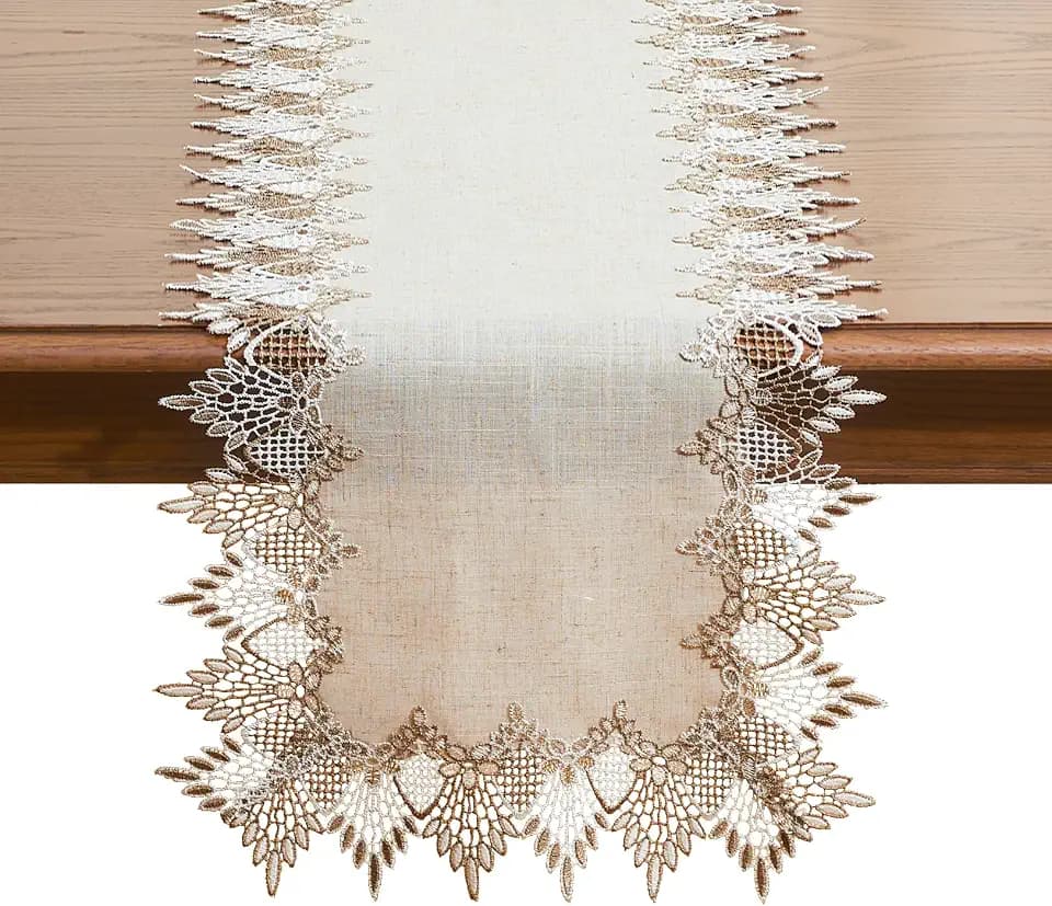 Natural Linen Table Runner 60 inches Beige Lace Coffee Table Runners