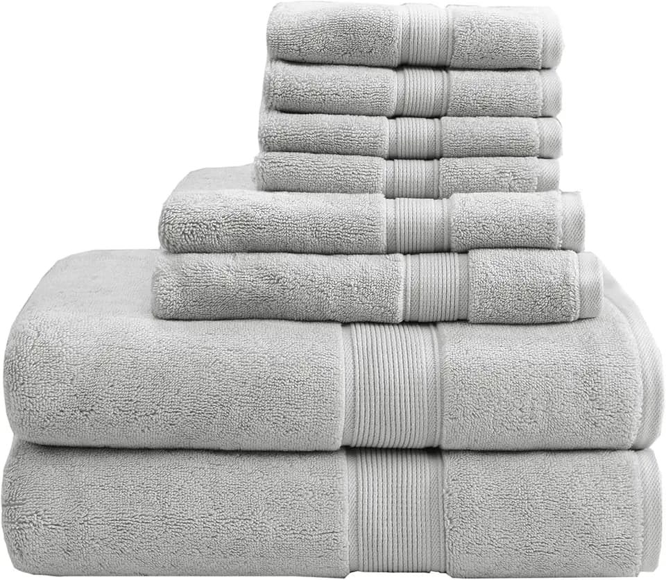 Madison Park 800GSM 100% Cotton Bathroom Bath Towel Set of 8, Silver