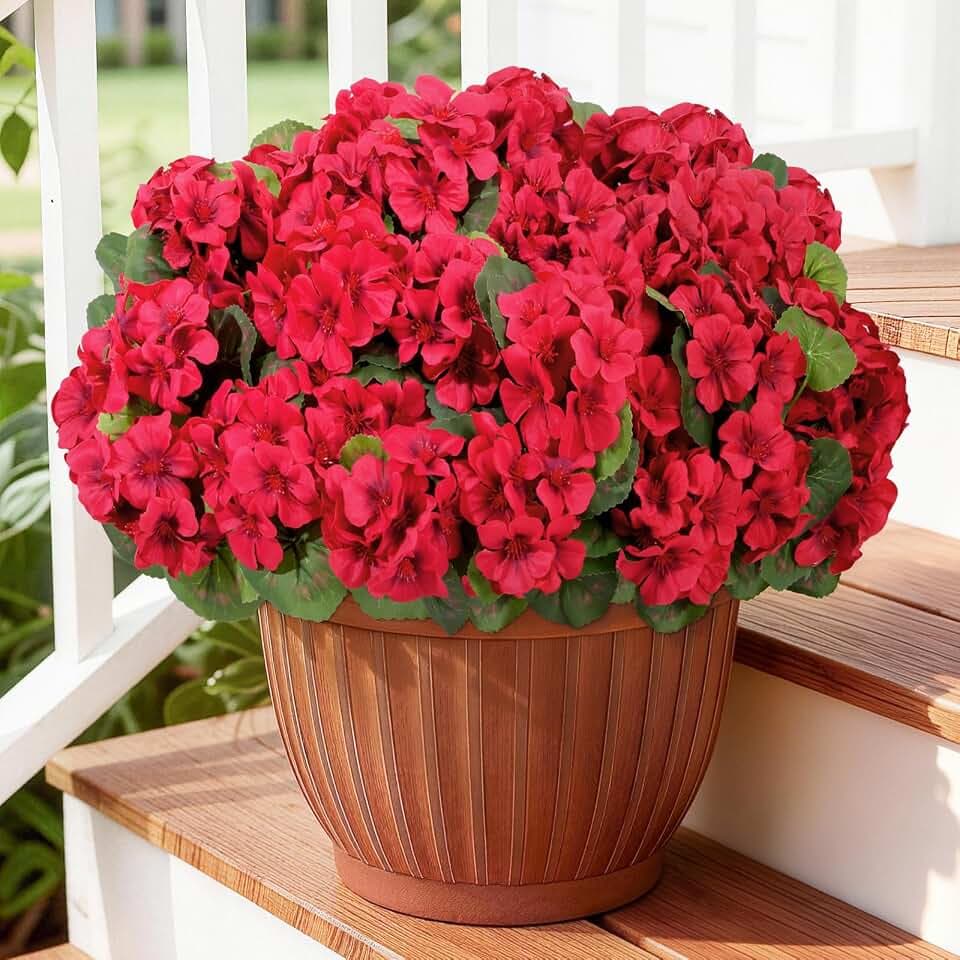 Lifewit Artificial Geranium Flowers for Outdoor, Plastic Faux Flowers