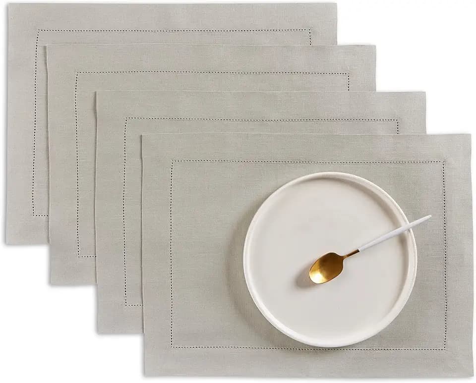 Solino Home 100% Linen Placemats Grey, Medium Weight 14 x 19 in, Set of 4