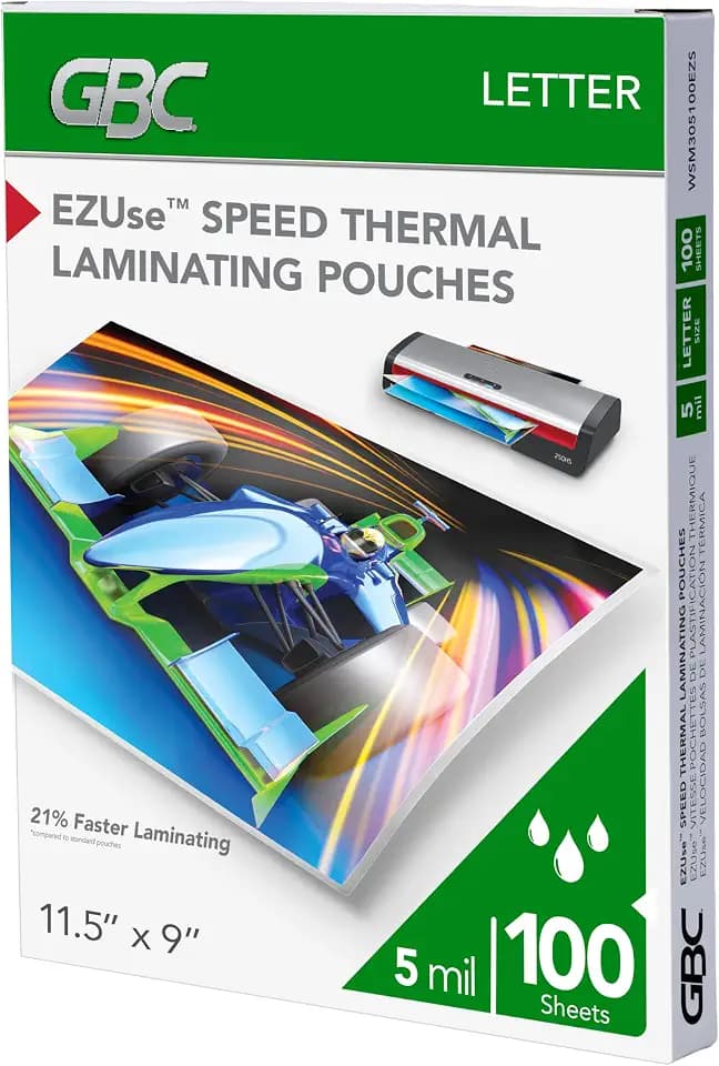 GBC Laminating Sheets, Thermal Laminator Pouches for 12" Laminators, 5 Mil, Fits Letter Size Paper 11.5 x 9 Inch, EZUse Speed, 100 Count (WSM305100EZS)