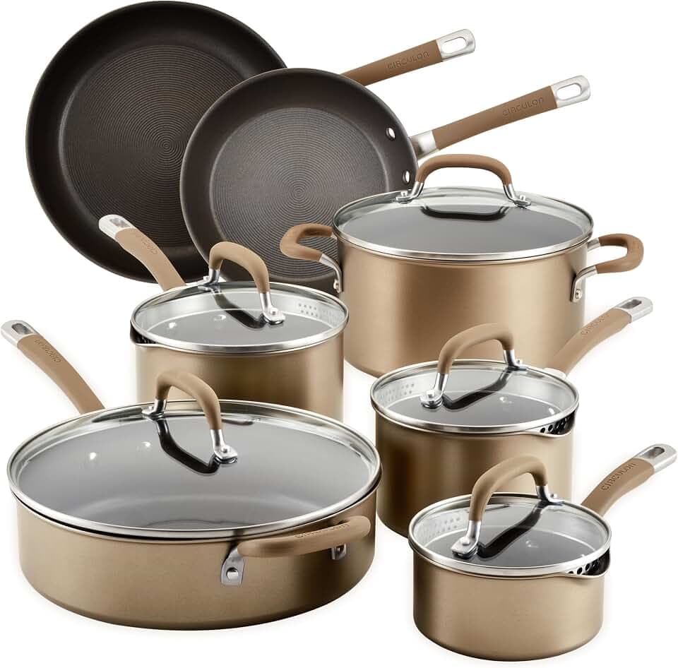 Circulon Premier Professional Induction Pots and Pans Set, 12-Piece, Bronze