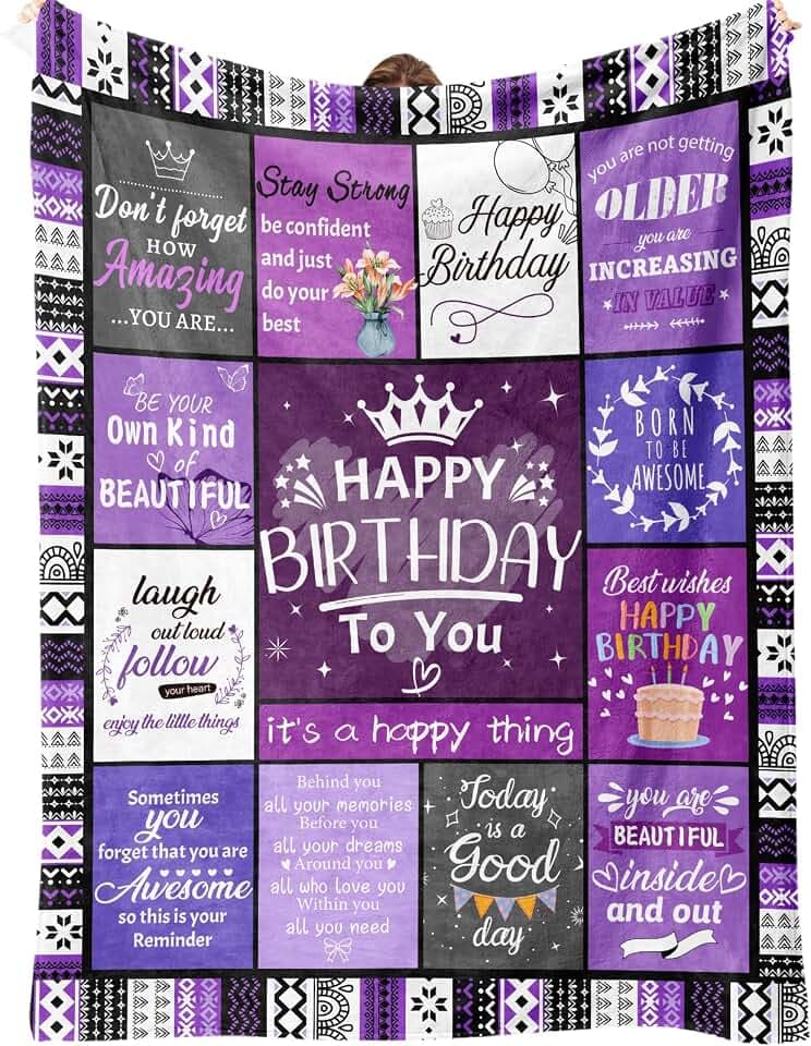 Birthday Gifts for Women, Womens Happy Birthday Gifts, Purple Gift for Women, Best Friend Bday Gift for Woman, Mom Bday Gifts, Purple Flannel Blanket 60"X50"