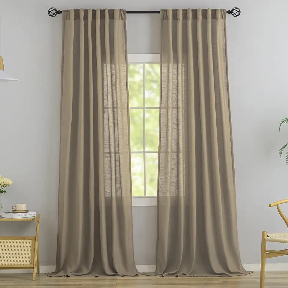 DONREN Taupe Back Tab Curtains 100 Inches Long 2 Panels for High Windows -Rustic Hooks Belt Pinch Pleated Look Easy Sliding Curtains Light Filtering Semi Privacy Drapres W52 x L100