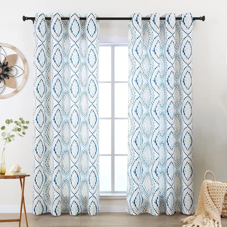 L.Z.E Privacy Boho Curtains 108 Inches Long 2 Panels Set Geometric Pattern Light Filtering Curtains & Drapes for Living Room Bedroom Nursery Grommet Top Extra Long Light Blue Green Brown