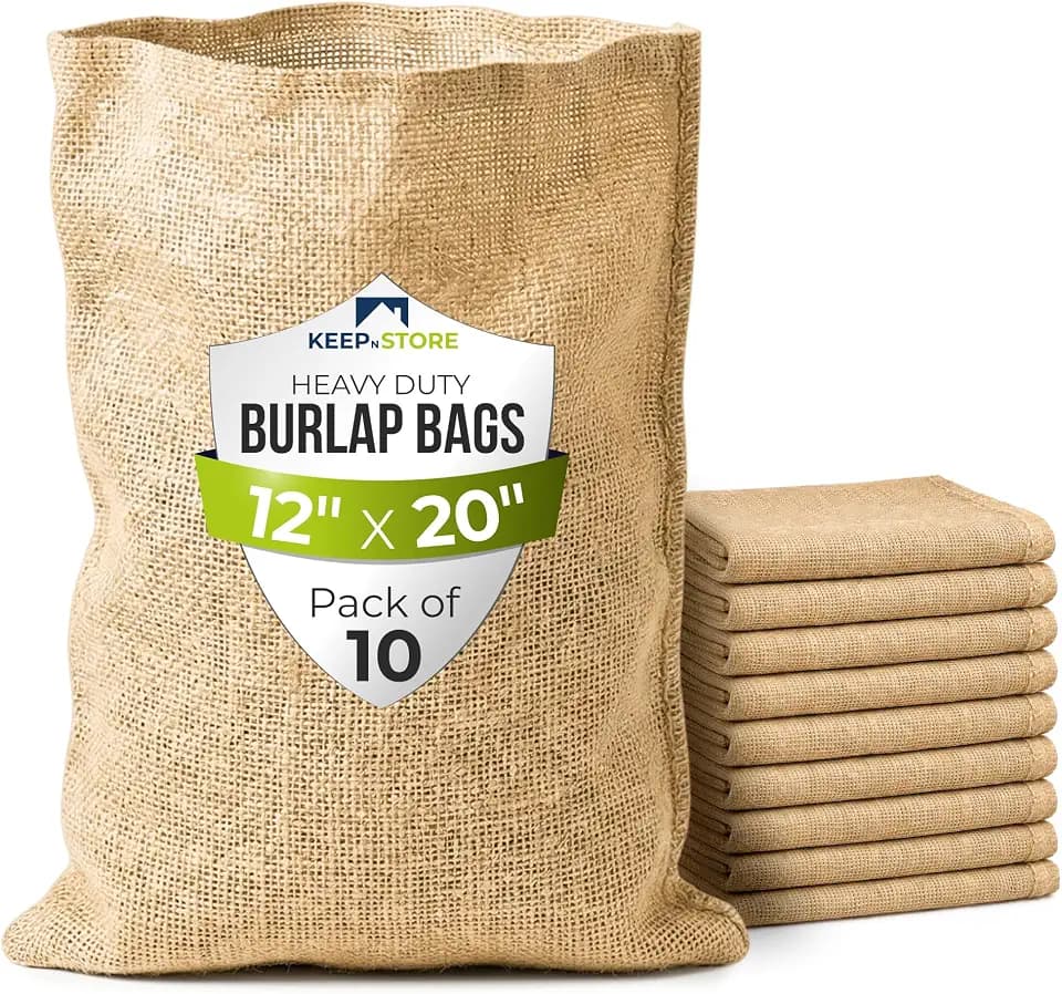 Burlap Storage Bags 12" x 20", Pack of 10 – Natural Jute Gunny Sacks for Storage of Vegetables, Gardening & Farm Use, Breathable Heavy-Duty Burlap Bags