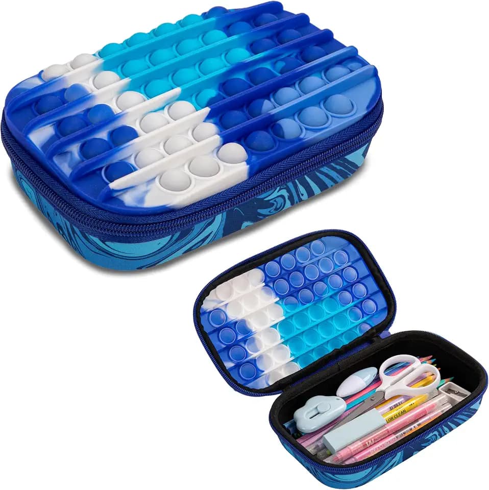ZIPIT POP Pencil Case for Boys, Silicone Sensory Fidget Pencil Box, Blue