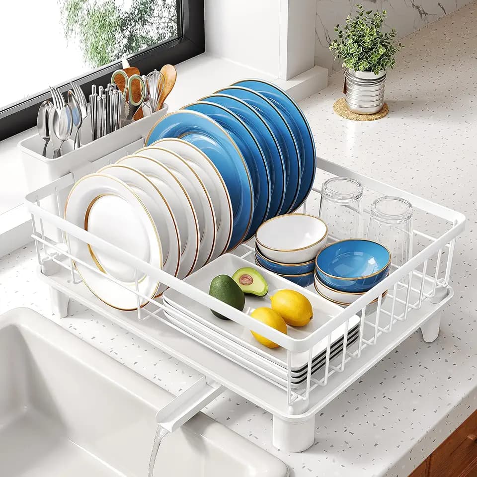 SNTD Dish Drying Rack for Small Kitchen Counter, 11" W x 15" L, White