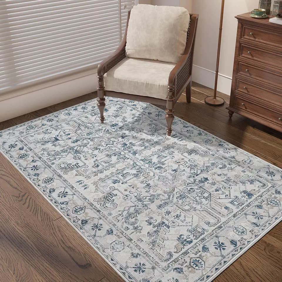 jinchan 3x5 Washable Entryway Area Rug, Vintage Floral Non-Slip, Blue