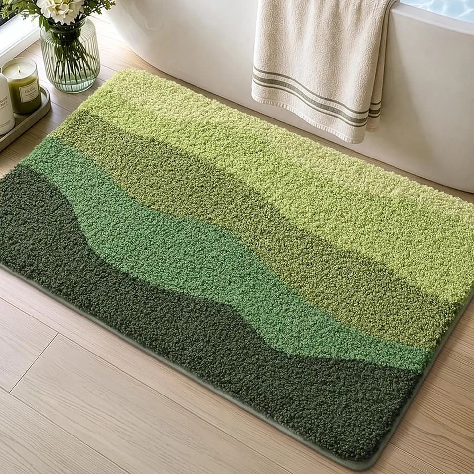 DEXI Green Mountain Bath Mats 32x20, Non Slip Washable Bathroom Rug
