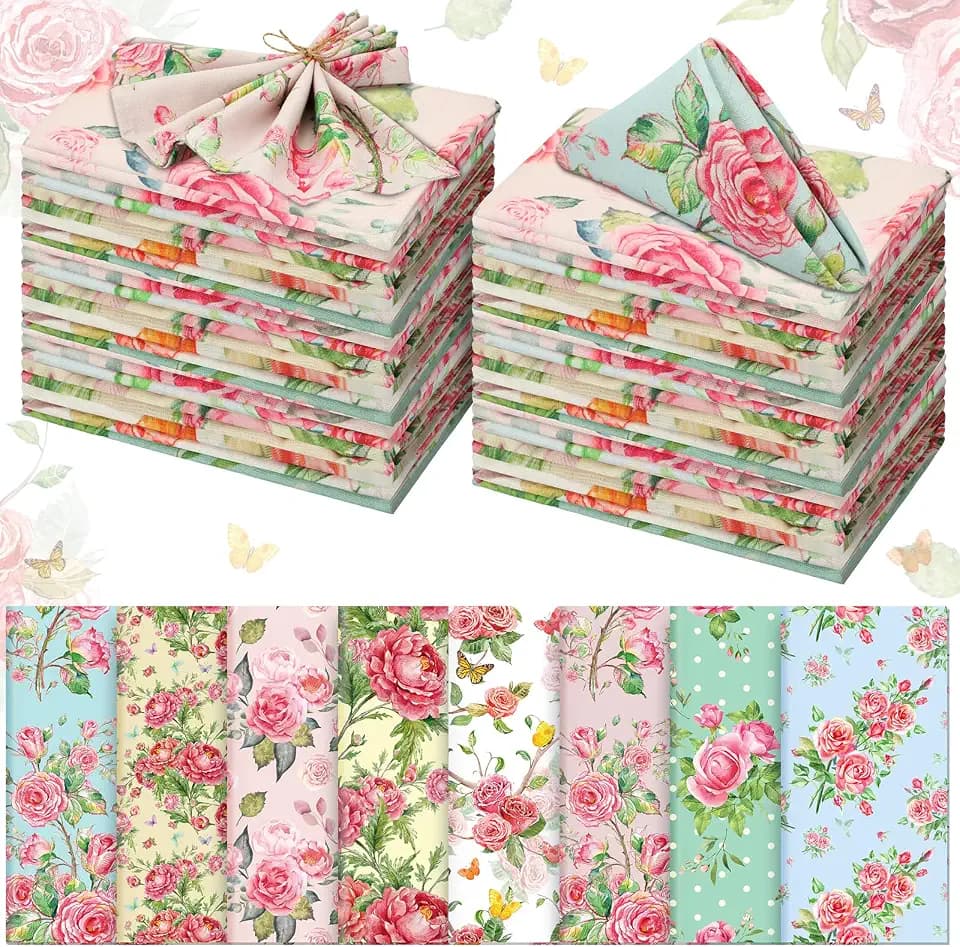 VitalCozy 24 Pcs Cloth Napkins Bulk 15 x 15 Inch, Pink Flower