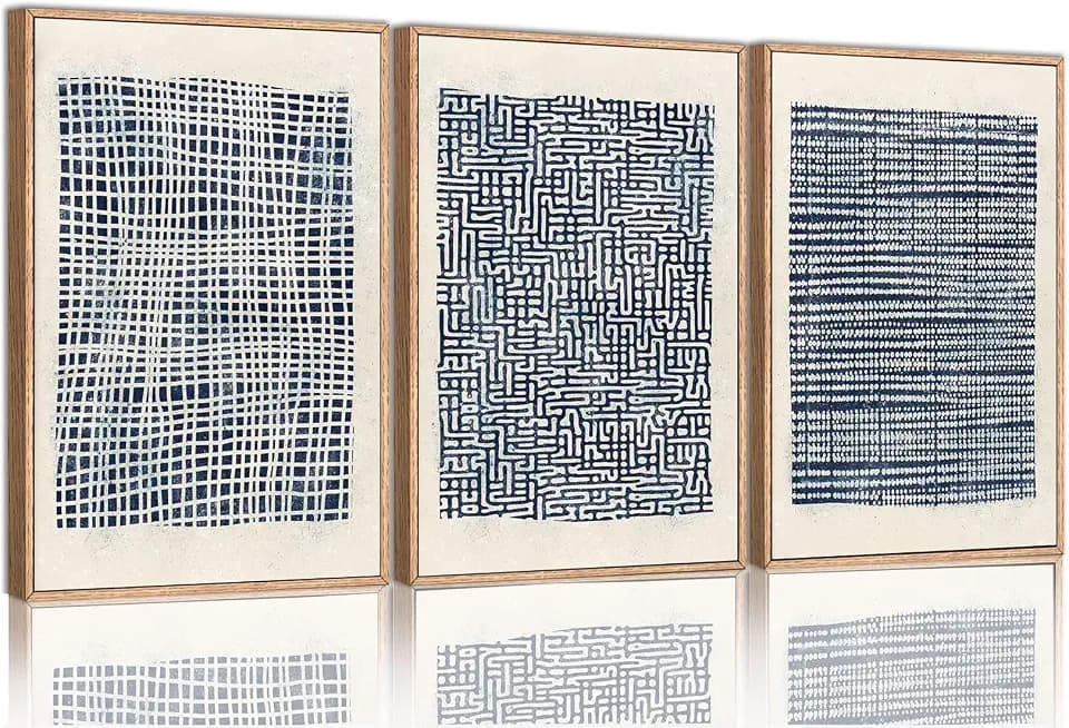 okudolit Modern Abstract Framed Navy Blue Canvas Wall Art Prints Set of 3 Boho Mid Century , Paintings Pictures Wall Decor Posters Artwork for Living Room Bedroom Office- 16x24in