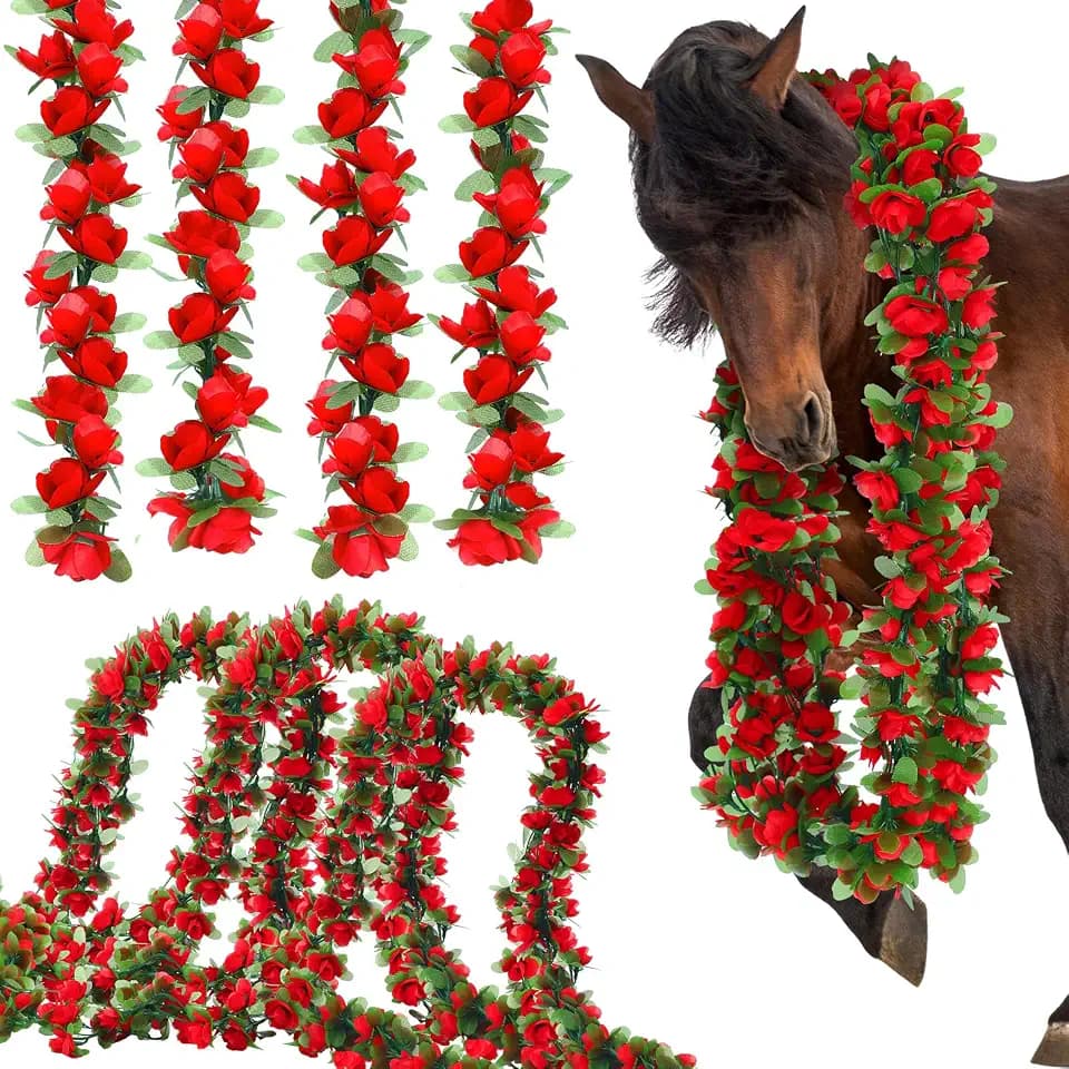 Thiccywoov 8 Pack 48ft Derby Horse Party Decorations Artificial Rose Vine Flowers Fake Flower Vine Derby Rose Artificial Flowers for Horse Race Day Party Supplies