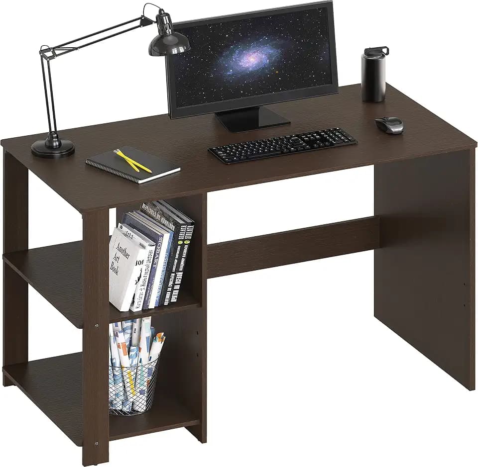 SHW 38-Inch Home Office Computer Desk with Shelves, Espresso