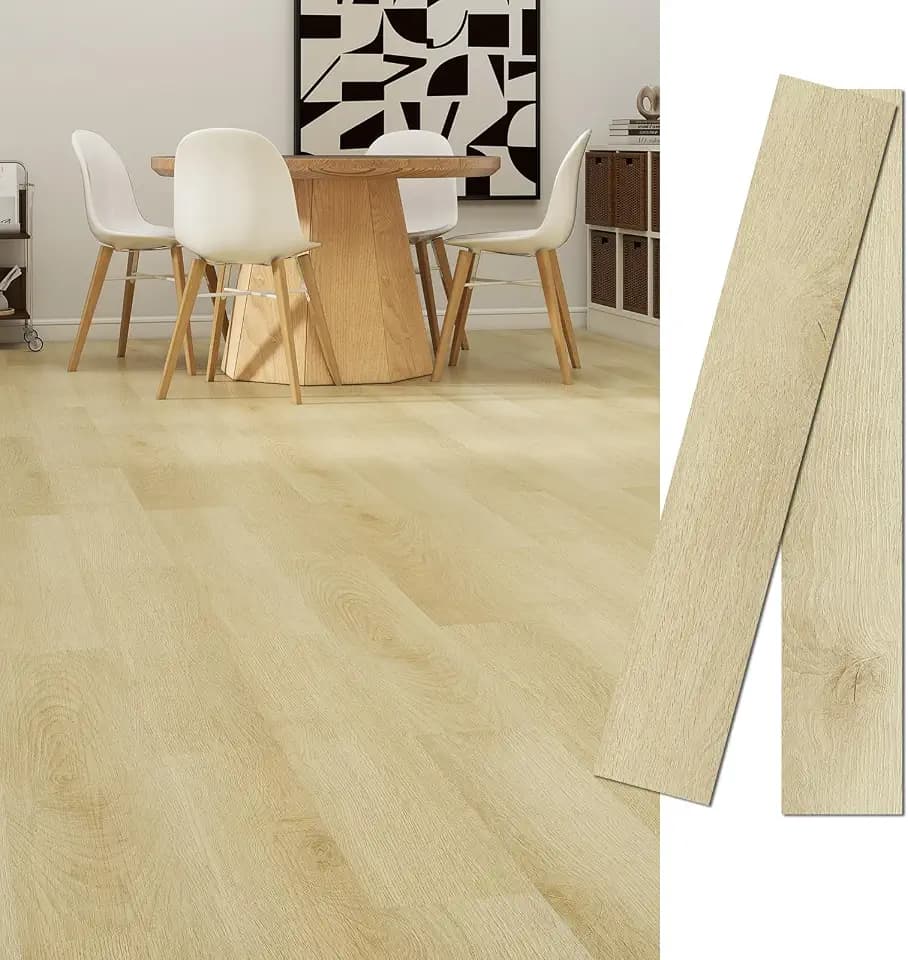 MULGREAT Peel and Stick Floor Tile, 54 Sq.Ft 36 Pieces 36"x6" Long Vinyl Flooring, 1.5mm Thick Waterproof Renter Friendly Self Adhesive Vinyl Plank Flooring for Bedroom RV Kitchen (Beige Oak)