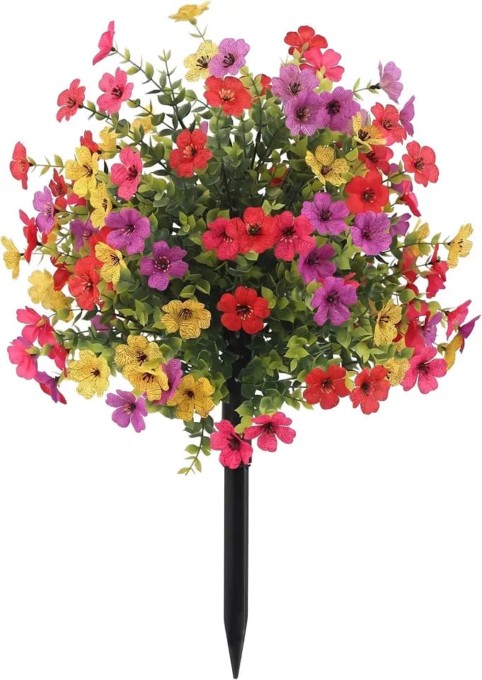 22 Inch Artificial Petunias with Ground Stake, Lifelike Faux Flowers for Outdoor Garden Yard Porch Planter, Indoor Outdoor Home Decorative Flowers