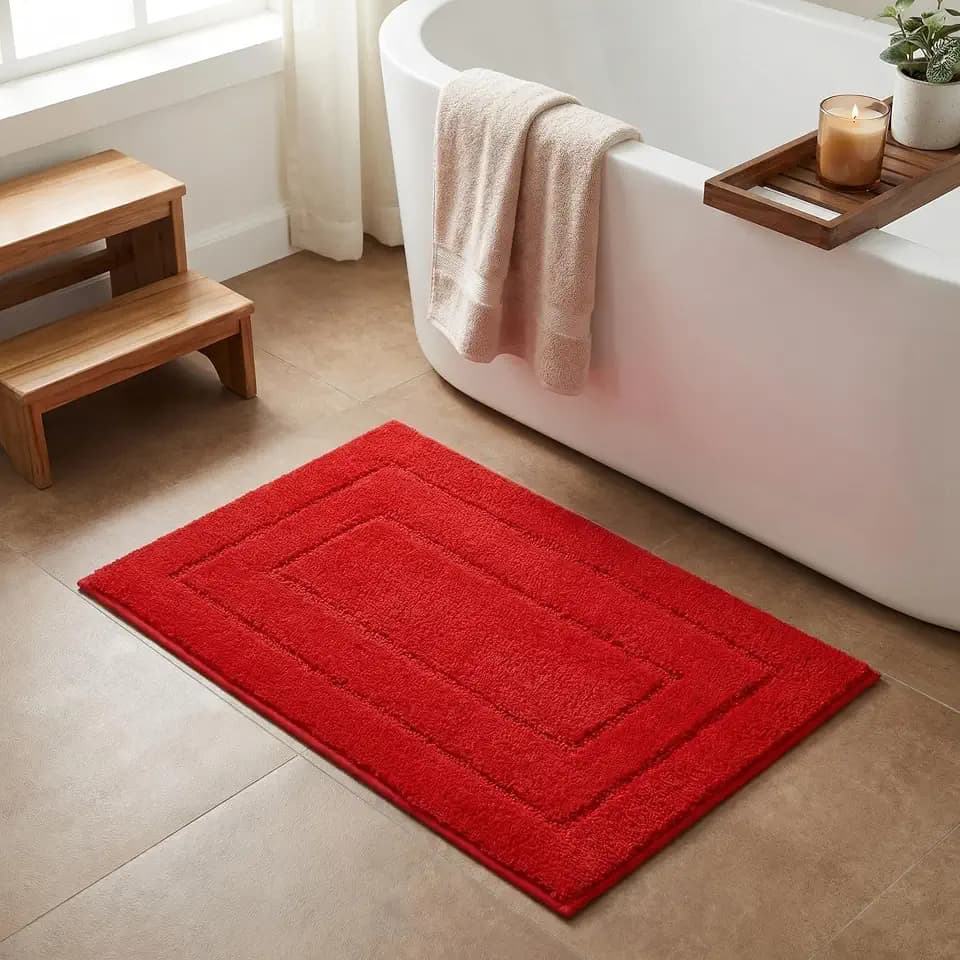 GRANNY SAYS Red Bathroom Rug 20" x 32", Non-Slip Microfiber Bath Mat