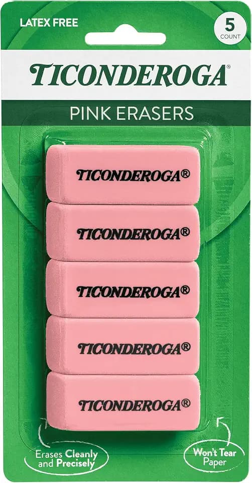 Ticonderoga Wedge Erasers, Pink, 5/Pack