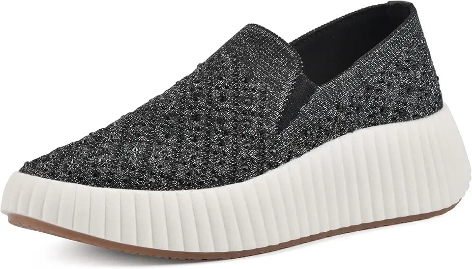 WHITE MOUNTAIN Women's Dyles Rhinestoned Woven Knit Sneaker