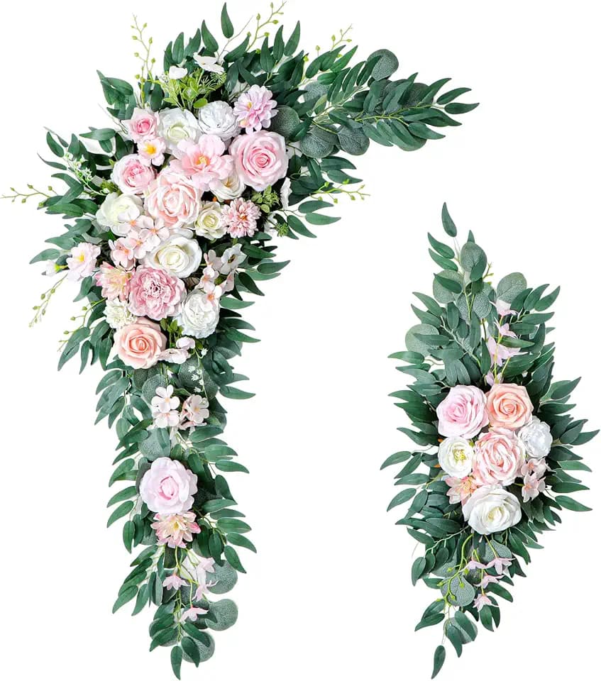 40 inch 2 Pack Faux Wedding Arch Flowers, Blush White Floral Swag