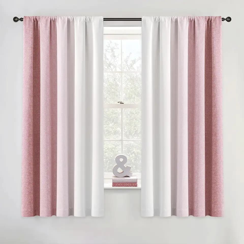 Pink White Ombre 100% Blackout Curtains Bedroom 52x63 2 Panels