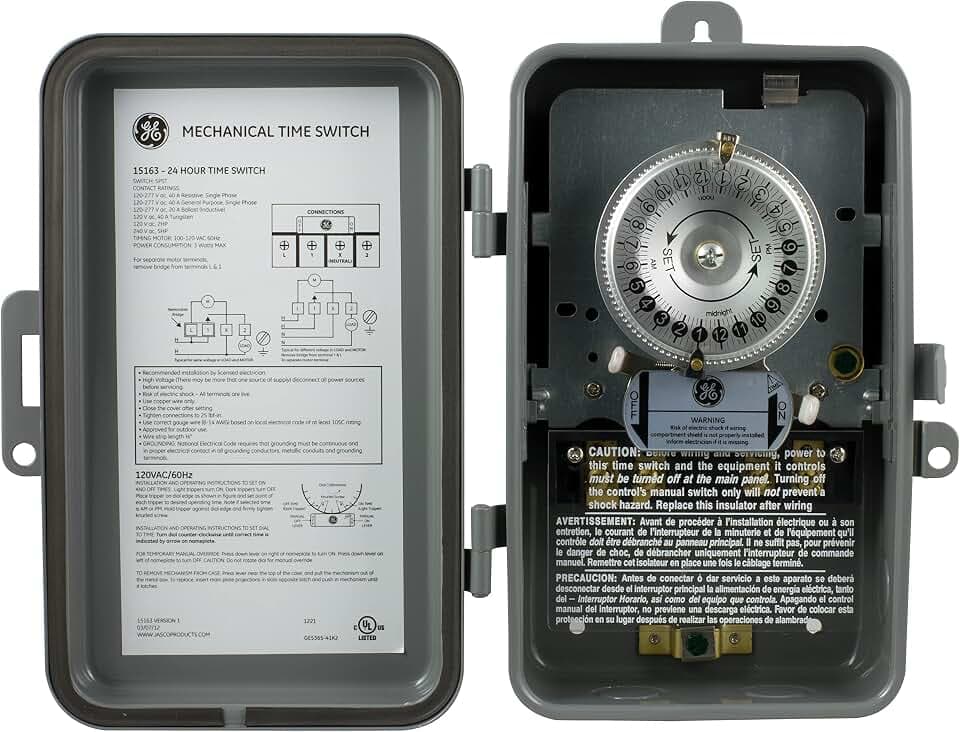 GE Mechanical Pool Timer Switch, 5HP, 4A Load Capacity, Metal Box