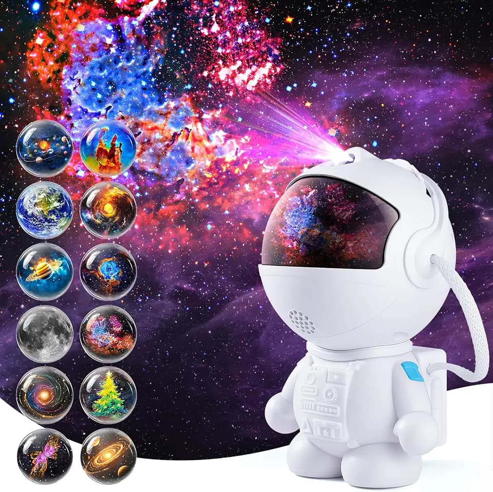 Astronaut Galaxy Night Light Projector with 12 Space Films for Kids Bedroom