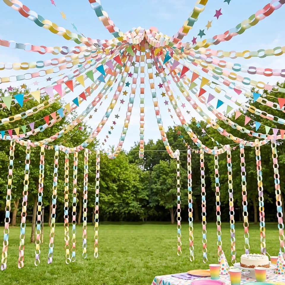 Lincia 1000 Sheet Paper Chain Garland Strips, Macaron Color
