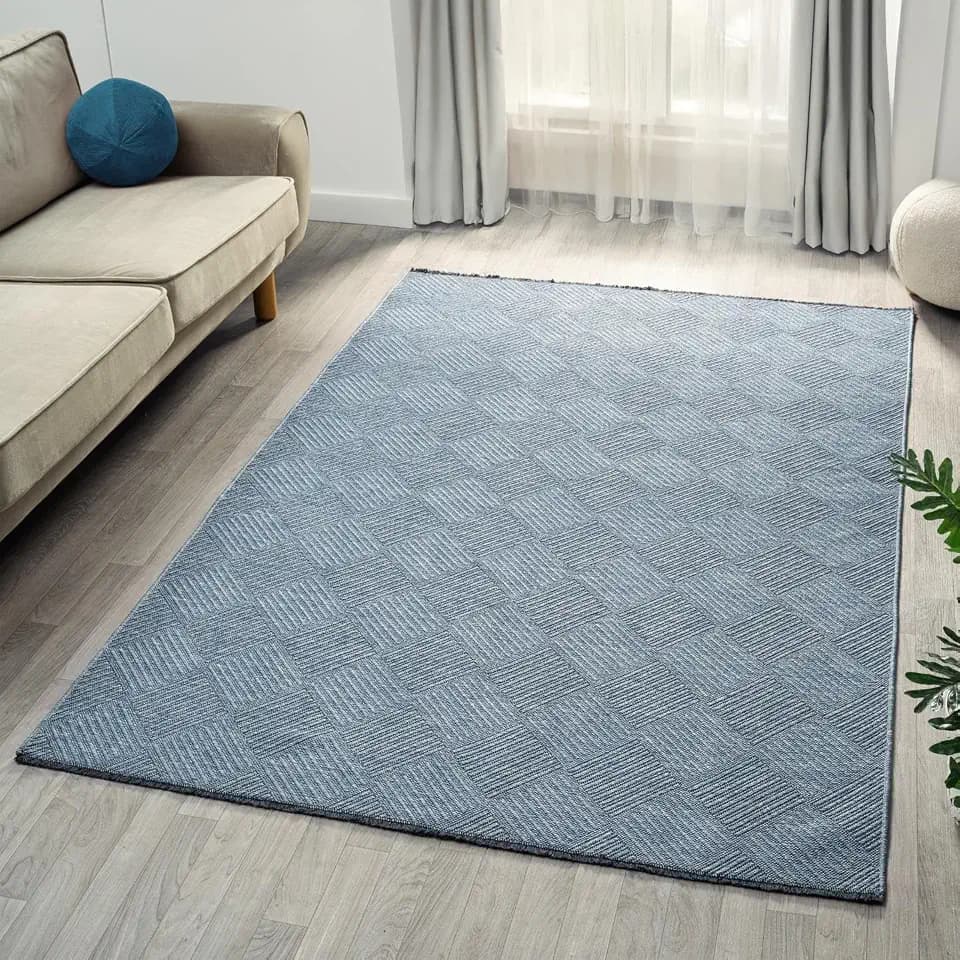 LUXE WEAVERS Checkered Washable Area Rug Blue 6x9