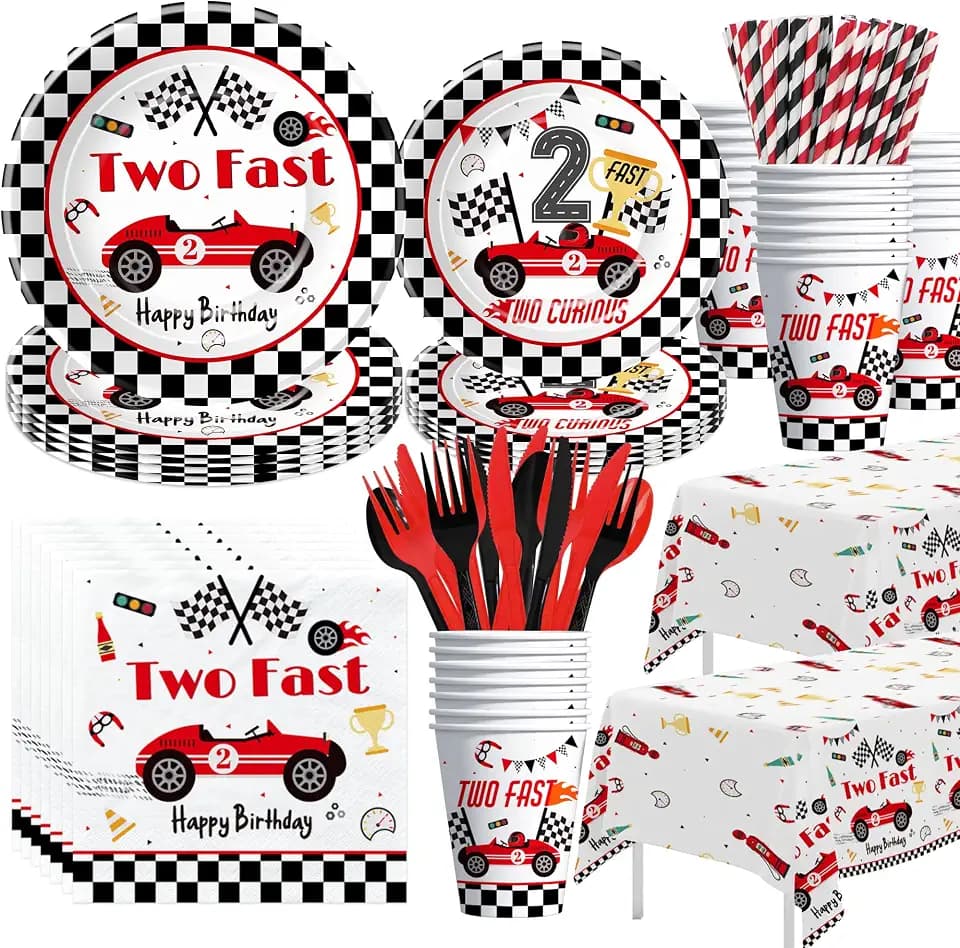 Race Car Two Fast Birthday Decorations Party Tableware, Serves 24