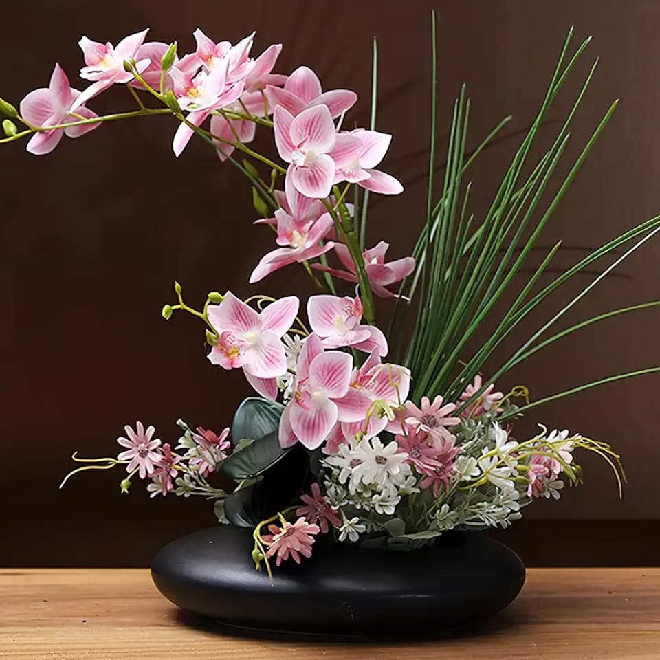SYDDOL 17" Artificial Orchid Flowers with Pot Decorative Large Phalaenopsis Real Touch Faux Orchid Arrangement for Home Office Living Room Table Centerpiece Desk Decor
