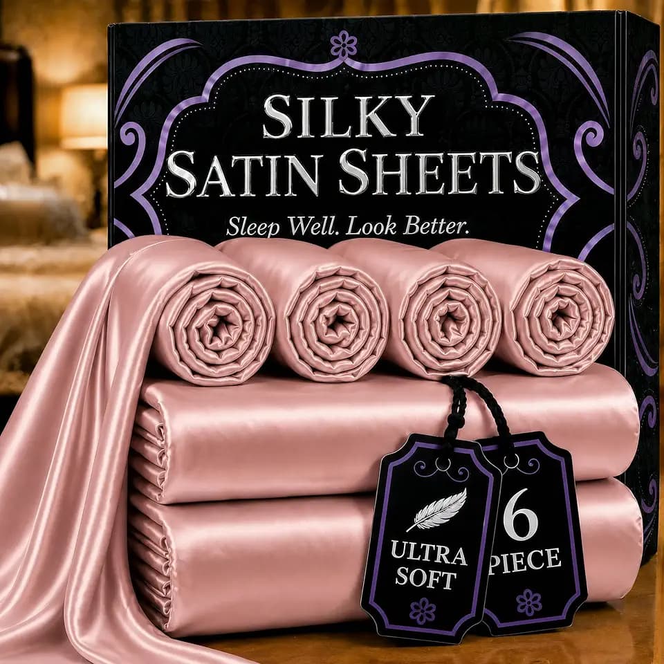 DECOLURE Satin Sheets Queen Size | Softer Than Silk | Luxury 6 Pc Bed Set