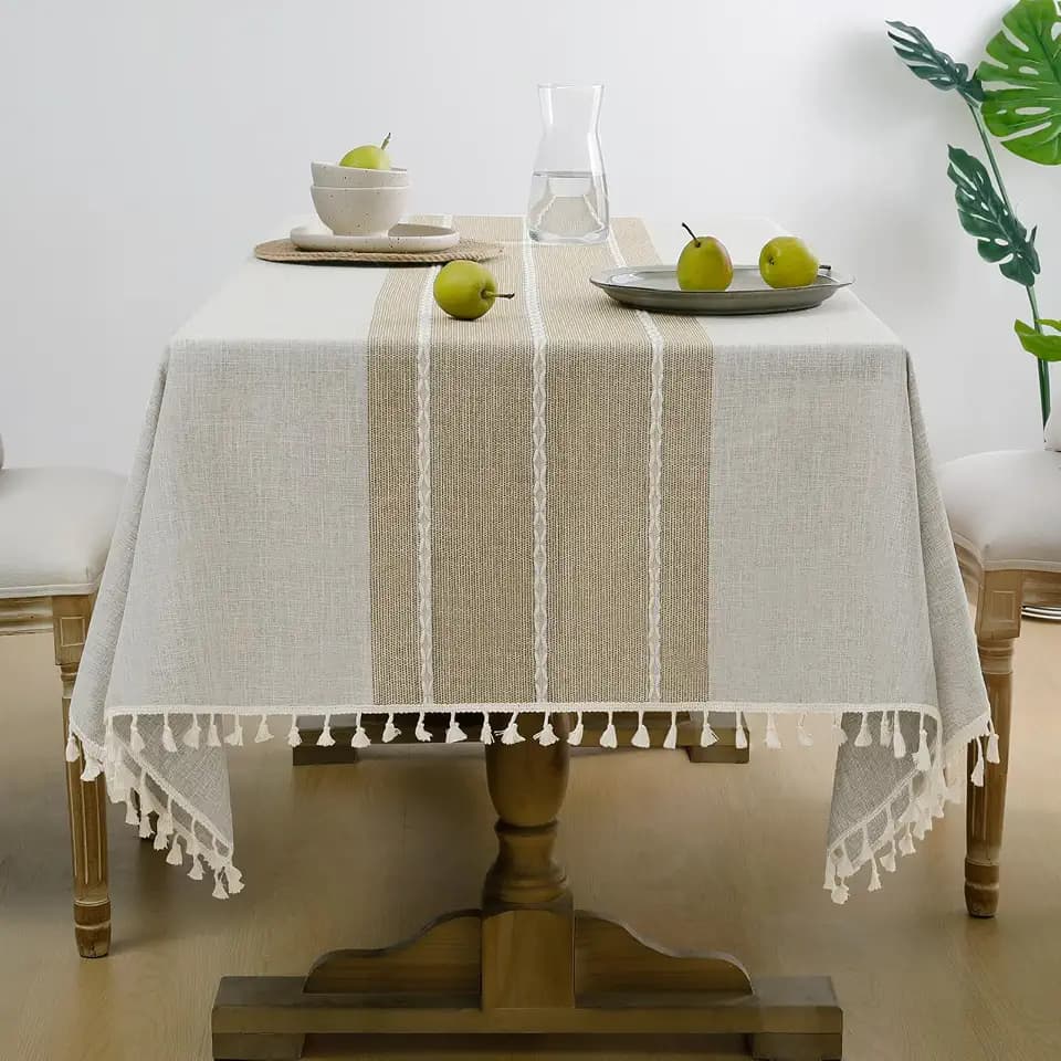 Softalker Fall Linen Rectangle Tablecloth with Tassel, 55 x 84 Inch