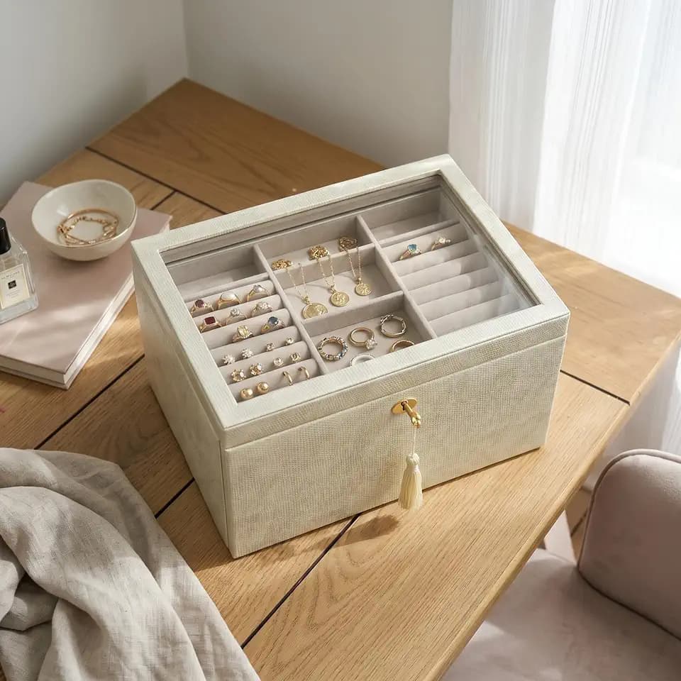 Hives & Honey Emily Luxe Jewelry Box with Versatile Storage Options and Portable Travel Case in Gold Snake Pattern